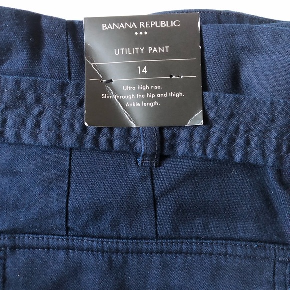NWT Banana Republic Preppy Navy High-Rise Tie-Waist Utility Pants in Size 14 - Picture 3 of 6